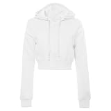 Generisch Chaqueta con capucha para mujer, color liso, informal, básica, manga larga, con cremallera, Blanco, XL