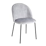 LOLAhome Silla Comedor Gina Óvalo, Terciopelo Gris, Ergonómica, Patas Metálicas Negras con Niveladores, Uso Doméstico y Hostelería (54x51x80 cm)