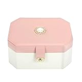 Organizador de joyas, joyero de piel sintética de 2 capas para viajes, exhibición y almacenamiento para mujeres y niñas, perfecto para anillos, aretes y collares