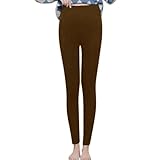 Generisch Leggings de invierno para mujer, con forro polar, térmicos, cálidos, de terciopelo de cordero, con forro polar, para otoño e invierno, cálidos, opacos, marrón, S