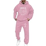 Conjunto genérico para hombre de 2 piezas con capucha de gran tamaño con estampado de Jesús y pantalones holgados, traje Streetwear Hip-Hop Skate Traje de béisbol para invierno Mono de fútbol, rosa
