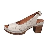 Genérico Zapatos Mujer Tacon Pies Anchos Sandalias Anchas Women'S New Fashionable Versatile Fish Mouth Strappy Block Heel Sandals Sandalias Mujer Senderismo Verano (Beige,42)