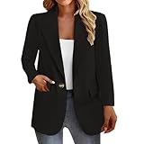 Blazer negro de manga larga para mujer, chaqueta de trabajo casual de negocios, blazer de oficina con un botón con bolsillos, elegante chaqueta de trabajo y oficina, ajuste delgado, traje casual