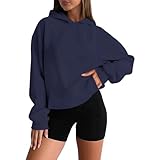 Generisch Sudadera con capucha para mujer, monocolor, Y2K, ropa de calle, gran tamaño, con capucha, sudadera básica de manga larga, suave, cómoda, informal, estilo deportivo, informal, B6, 3XL