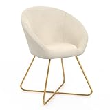 IDMarket - Sillón redondo Angelina Beige de terciopelo Patas cruzadas doradas