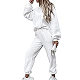 Vertvie Chándal de manga larga con capucha para mujer, con cordón, conjunto de ropa, blanco, S