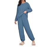 Conjunto de pijama de invierno cálido para mujer, pijama de franela, mujer, liso, talla grande, informal, color liso, pijamas grueso, cálido, loungewear jacquard, ropa de dormir manga larga Xxxxxl