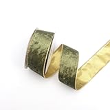 QIZLDBGF Cinta de terciopelo con alambre de 5 cm, utilizada para corona, árbol de Navidad, embalaje de regalo, corona, manualidades de festivales, tamaño 10 (parte inferior verde hierba dorada)