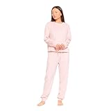 TRAMAS+ Pijama de Mujer Terciopelo Super Soft, Pijama Largo de Invierno, Conjunto de Camiseta de Manga Larga y Pantalón Largo con Cintura Ajustable - S, Rosa Palo