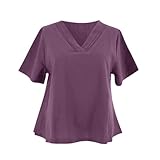 Camisa de lino para mujer Blusas y blusas Camisa Casual Blusa Mujer Básica Camiseta Casual Camisetas Gran Tamaño Transpirable Chaqueta a Cuadros Top Túnica Tops Botón, A-morado, XL