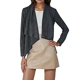 Chaqueta de Piel para Mujer, Chaqueta Ante, Invierno, otoño, Ciervo, Irregular, Dobladillo con Volantes, cárdigan Manga Larga, Punto 2026