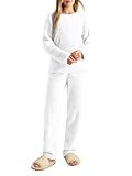 KOTTY Conjunto de forro polar blanco con cordón de invierno para mujer | Traje de chándal acogedor con sudadera y pantalones | Perfecto para el aire y el aire de correr, glossy white, M