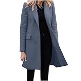 Hsternexy Chaqueta elegante y moderna para mujer, deportiva, para oficina, con solapa, monocolor, para negocios, trinchera, chaqueta fina con bolsillo, cárdigan de manga larga, azul, XXL