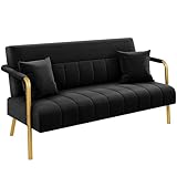 Yaheetech Sofá de Tela de Terciopelo de Dos Plazas con Reposabrazos y Patas de Metal Loveseat Moderno con 2 Cojines para Salón/Dormitorio Negro
