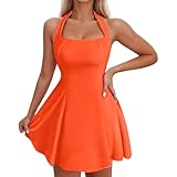 Vestido Mujer Casual Sin Mangas con Espalda Descubierta Y Lazada En El Cuello. Corte Acampanado con Volante En La Cintura. Ideal para Fiestas Y Uso Diario Verano.