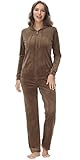 Dolcevida Conjunto de sudadera de terciopelo para mujer, 2 piezas, conjunto de sudadera con capucha y pantalón deportivo con cremallera completa, Mocha, Medium
