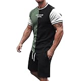 Chándal para hombre corto de verano de 2 piezas con camiseta de gran tamaño y pantalones cortos deportivos con cordón de ajuste a la moda Chándal a cuadros cómodo y transpirable Traje deportivo para