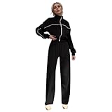 Genérico Conjunto de Traje Elegante para Mujer Chaqueta de Terciopelo con Cremallera y Pantalones de Corte Recto para Temporada Otoño Invierno (Black, L)