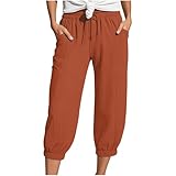 MaNMaNing Pantalones de chándal para mujer con cordón de 7/8 de longitud, cómodos pantalones para deporte y uso diario, pantalones ligeros de verano,, naranja, XL