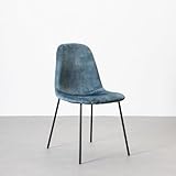 LOLAhome - Silla de Comedor o Cocina Gina Azul tapizada en Terciopelo con Patas metálicas Negras