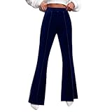 Flare Pantalones de Terciopelo para Mujer con Pierna Ancha Alta Material Elástico Elástico Para Comodidad Casual Cómodo, marine, M