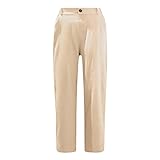 Ekrfxh Pantalones largos de lino para mujer, estilo botton, holgado, cintura elástica, con bolsillos, beige, XL