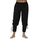 SHEYOW Hombre Pantalón Medieval Pantalones Largos de Lino Casual Estilo Punk Traje de Pirata Halloween (L, Negro)