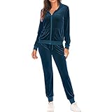 Chándal deportivo de terciopelo para mujer, de dos piezas, estilo informal, para casa, con chaqueta de cremallera y pantalones de entrenamiento, A-blanco., M
