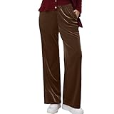 Pantalones casuales de terciopelo para mujer con pierna recta para invierno, pantalones suaves, elásticos, cómodos, para uso diario, pantalones casuales de moda, marrón, L