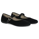 PAYMA - Merceditas Mujer de Terciopelo. Bailarinas Planas Sandalias Casual Mary Jane Cómodas. Hechas en ESPAÑA. Cierre Hebilla. Color: Negro, Talla: EU 38