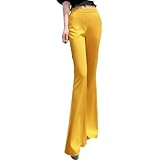 Pantalones lisos elásticos altos con bolsillos de retazos para mujer, pierna ancha, temperamento, delgados, rectos, Amarillo extendido, 3XL