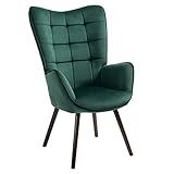 MEUBLE COSY Sillones de salón Butaca nórdica Sillas Escandinavo Relax Acolchado con Reposabrazos y Patas de Madera, Terciopelo, para Dormitorio Comedor, Verde