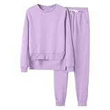 Chándal liso para mujer de ajuste holgado con forro de terciopelo y cuello redondo grueso, manga larga, conjunto de dos piezas para ropa informal cómoda, Oro Rosa, XXL