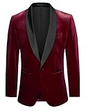 GRACE KARIN Blazer de Terciopelo con un botón para Hombre, Ajuste Regular, Chaqueta de Fiesta, Boda, Navidad, Vino