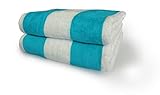 Maya Island Toallas de playa de terciopelo de felpa 100% algodón. No te conformes con poliéster. Toallas de piscina a rayas Cabana para adultos. (turquesa/blanco, paquete de 2, 35 x 70 pulgadas)