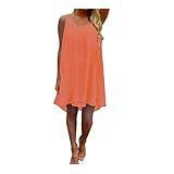 Vestido corto de gasa para mujer, con correa de gasa, para playa, espaguetis, naranja, L