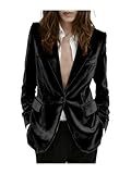 Blazer de Terciopelo para Mujer, Chaqueta Ajustada con Un Botón, Cálida para Invierno, Boda, Graduación, Negro, L