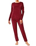Wayleb Pijama de Invierno para Mujer - Conjunto de Terciopelo 2 Piezas Manga Larga Ropa de Dormir - Super Suave y Cálido, A# Burdeos 3XL