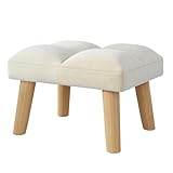 YMYNY Reposapiés, Otomanas, Pequeño Taburete Otomano con Patas de Madera, Moderno Asiento Acolchado, Taburete de Terciopelo, Puf Sofá Taburete para Sala de Estar Entrada 40 × 30 × 27CM Beige HBD032M