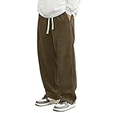 Genérico Pantalón Terciopelo Acanalado Hombre Baggy Cintura Elástica Pantalones Cargo con Cordón De Ajuste Descontratado De Punto Pantalones De Trabajo Piernas Anchas Amplias Para Diario, café, S
