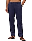 COOFANDY Pantalones Lino Hombre Pantalones Largos de Verano Ligeros con Bolsillos Cintura Elástica Cordón Azul Marino M