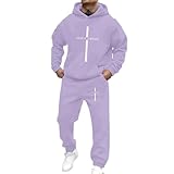 Conjunto genérico Jesús para hombre sudadera con cruz pantalones rectos y clásicos 2 piezas conjuntos térmicos de invierno Streetwear Hip-Hop Skateboard Chándales de béisbol y golf, morado claro, XL