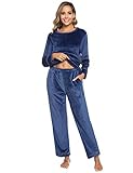 Sykooria Pijamas de Invierno Mujer Polar Manga Larga Conjunto de Pijama de Franela para Mujer 2 Piezas Pijama