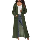Chaquetas de Punto Largo con Dobladillo Dividido con Bolsillo para Mujeres Suéteres de Punto de Manga Larga Abierta Tejidos Maxi Ligeros Y Sólidos, ejército verde, M