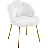 Yaheetech Silla en Forma de Concha con Piernas Doradas para Dormitorios de Sala de Estar, Sillas Laterales de Oficina Moderno Silla de Maquillaje Terciopelo con Asiento de 42 × 56 cm Blanco