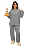 KOTTY Conjunto de sudadera de forro polar coral para mujer, ropa cálida de invierno para mayor comodidad, moda y uso sin esfuerzo en interiores o exteriores, Gris brillante, L