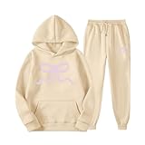 Chándal para mujer clásico con lazo estampado sudadera con capucha cálido chándales de entrenamiento sudaderas con capucha conjuntos de dos piezas sudadera de algodón bolsillos para correr pantalones