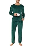 Lovasy Pijama Hombre Invierno Terciopelo Polar Conjunto Mangas Largas Cálida Pijamas con Bolsillos,Verde Oscuro,M