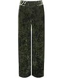 Pantalones de terciopelo para mujer, estilo de pierna ancha, acampanados, ligeros, con bolsillos, talla grande, pierna ancha, terciopelo, palazzo, cintura elástica, talla 36-50, verde, 40-42