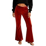 Gefomuofe Pantalones de terciopelo para mujer, cintura alta, de terciopelo, con cordón, elegantes, para el tiempo libre, cómodos, para yoga, entrenamiento, oficina, pantalones harén, elásticos, rojo